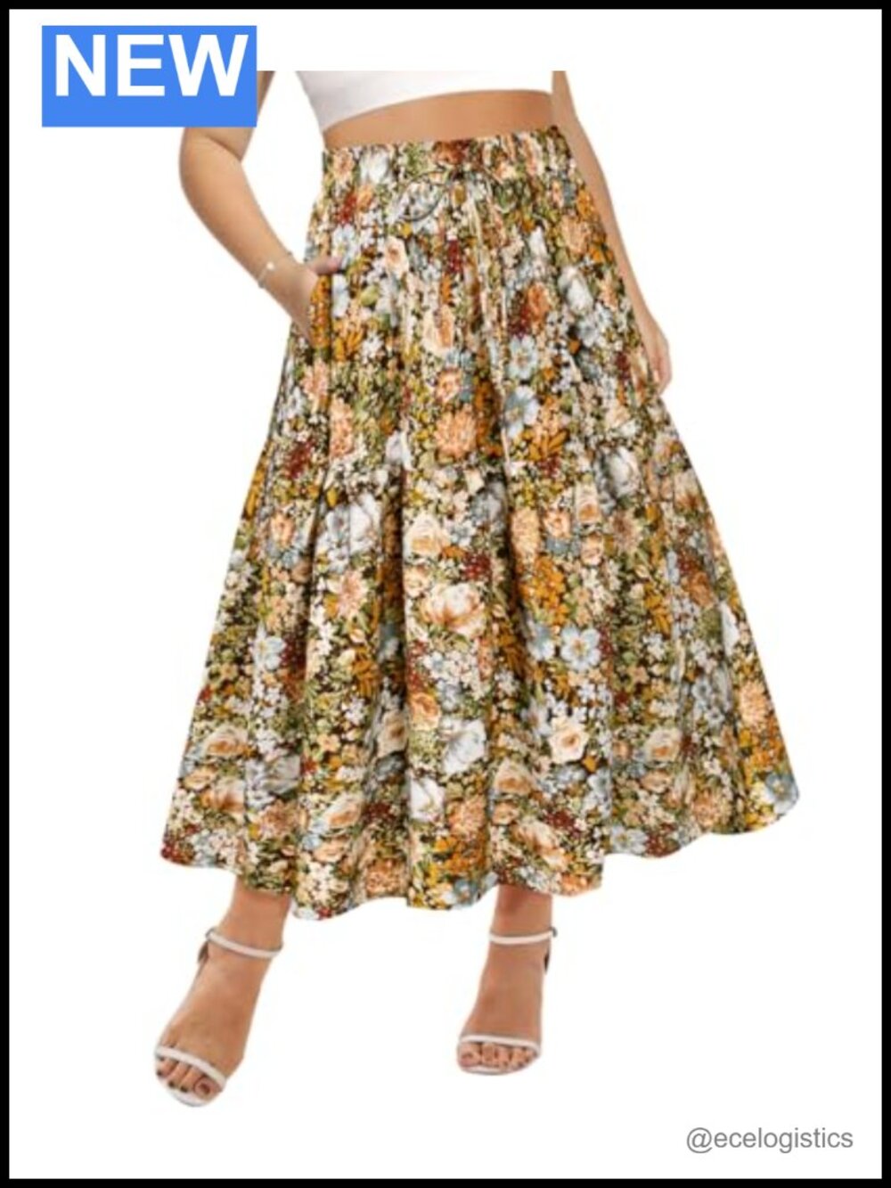 Plus Size Boho Maxi Skirt with Pockets A-Line Tiered Floral